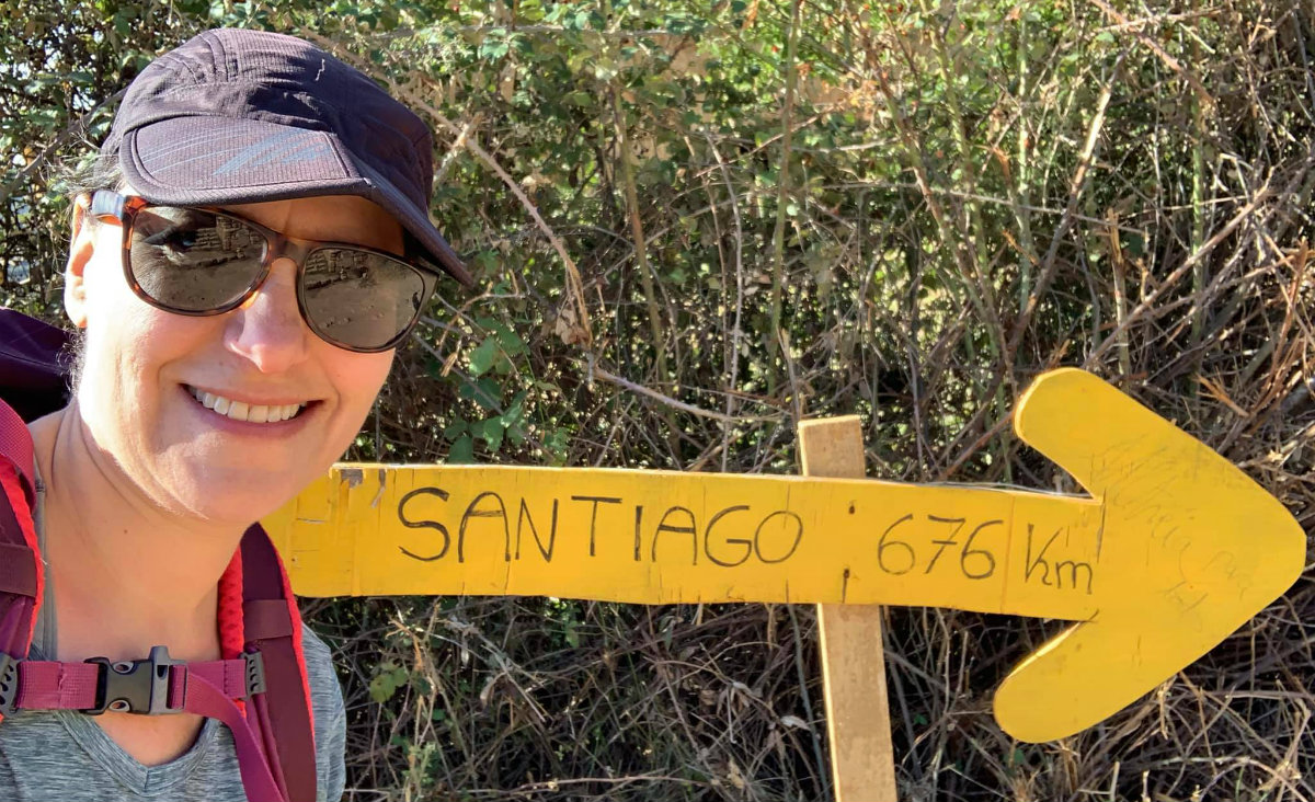 Minday Miraglia&nbsp;at the start of her Camino de Santiago pilgrimage in 2019. Photo courtesy Berkshire Camino