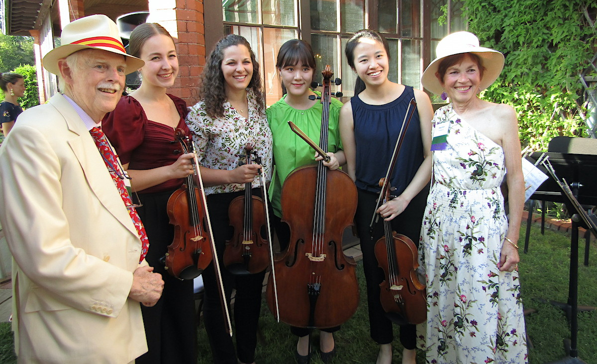 The evening's honorees, Nathan and Marilyn Hayward, flank the Tanglewood musicians&nbsp;who performed as a surprise to honor the couple.
