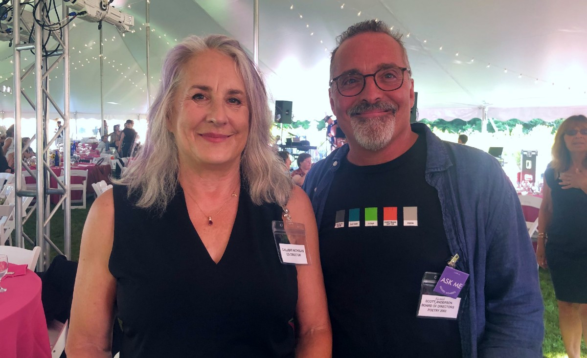 Millay Arts Co-director Calliope Nicholas and Scott Edward Anderson, board member and Millay Aerts Fellow 2002 Millay Arts Co-director Calliope Nicholas and Scott Edward Anderson, board member and Millay Aerts Fellow 2002
