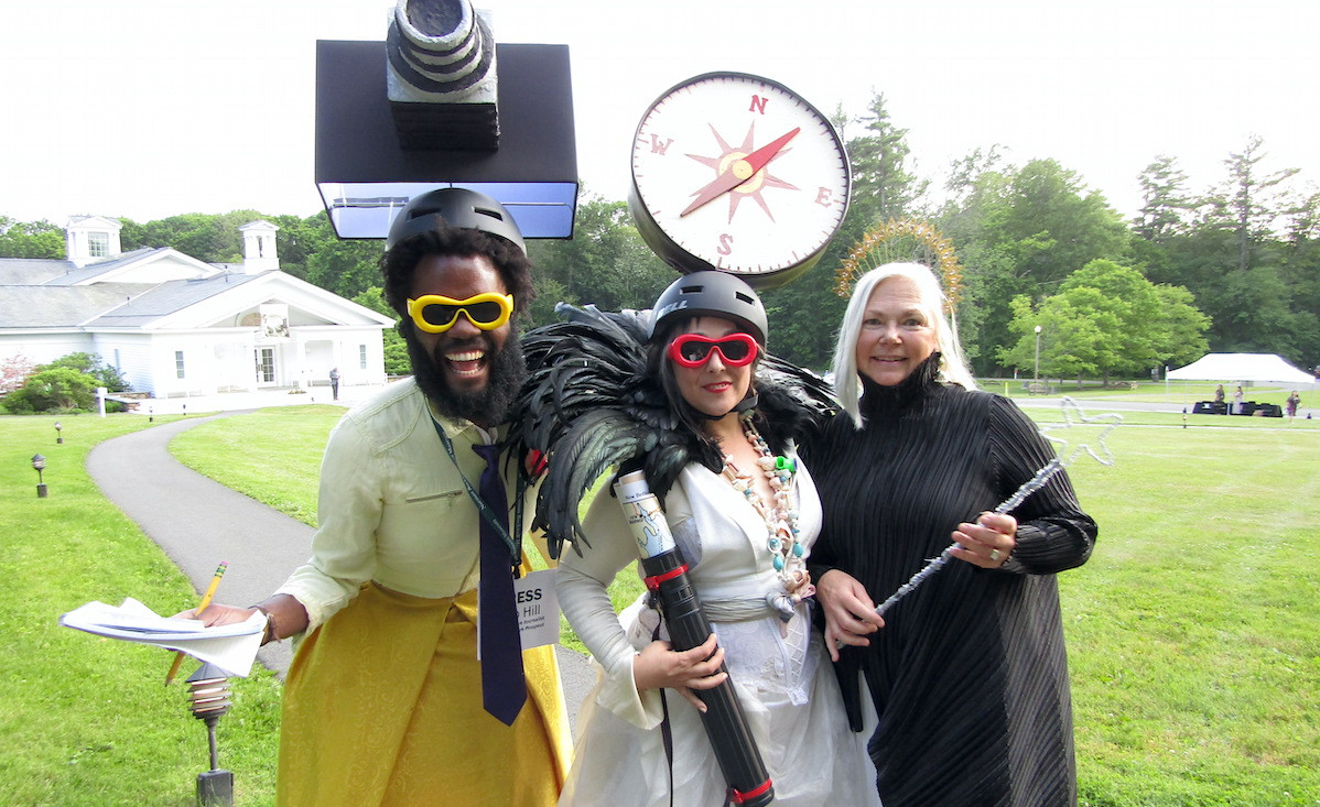 Time travelers Clio Hill (Devante Owens) and Atalanta (Heather Fisch) pose with NRM Director and CEO Laurie Norton Moffatt