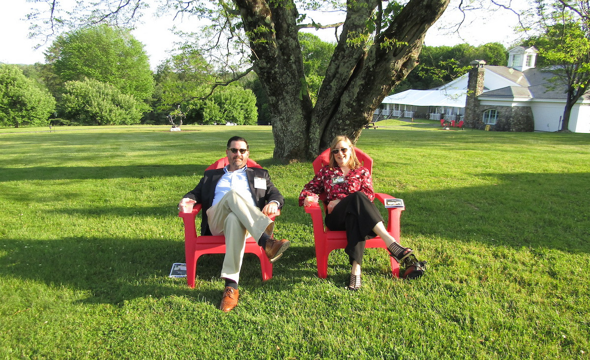 Tim Kiely and Lori Kiely enjoy the weather on the museum's grounds.
