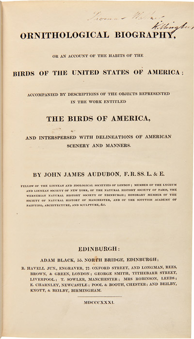 Ornithological Biography, by J.J. Audubon, 1831. On loan from Willaim Reese Company, New Haven