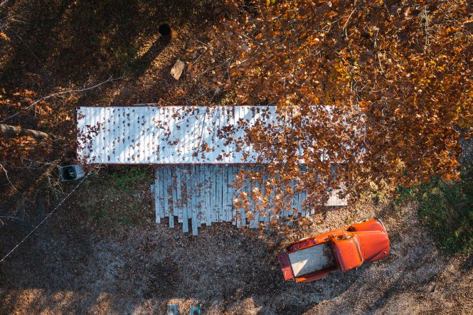This shipping container, once Cornillon&rsquo;s studio, now serves as a stage for outdoor performances.