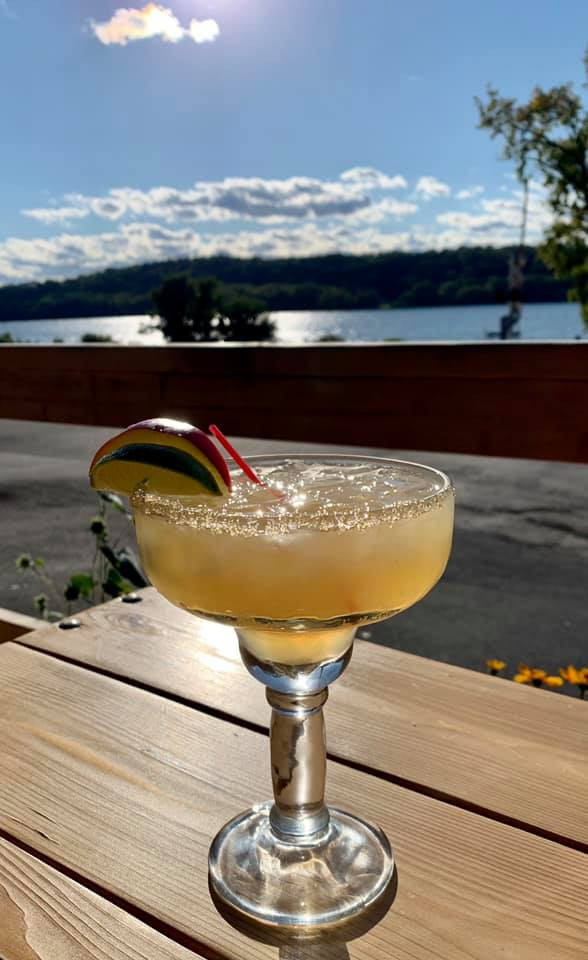 A Margarita overlooking the Hudson River on the dining porch at Pico De Gallo in Stuyvesant, New York