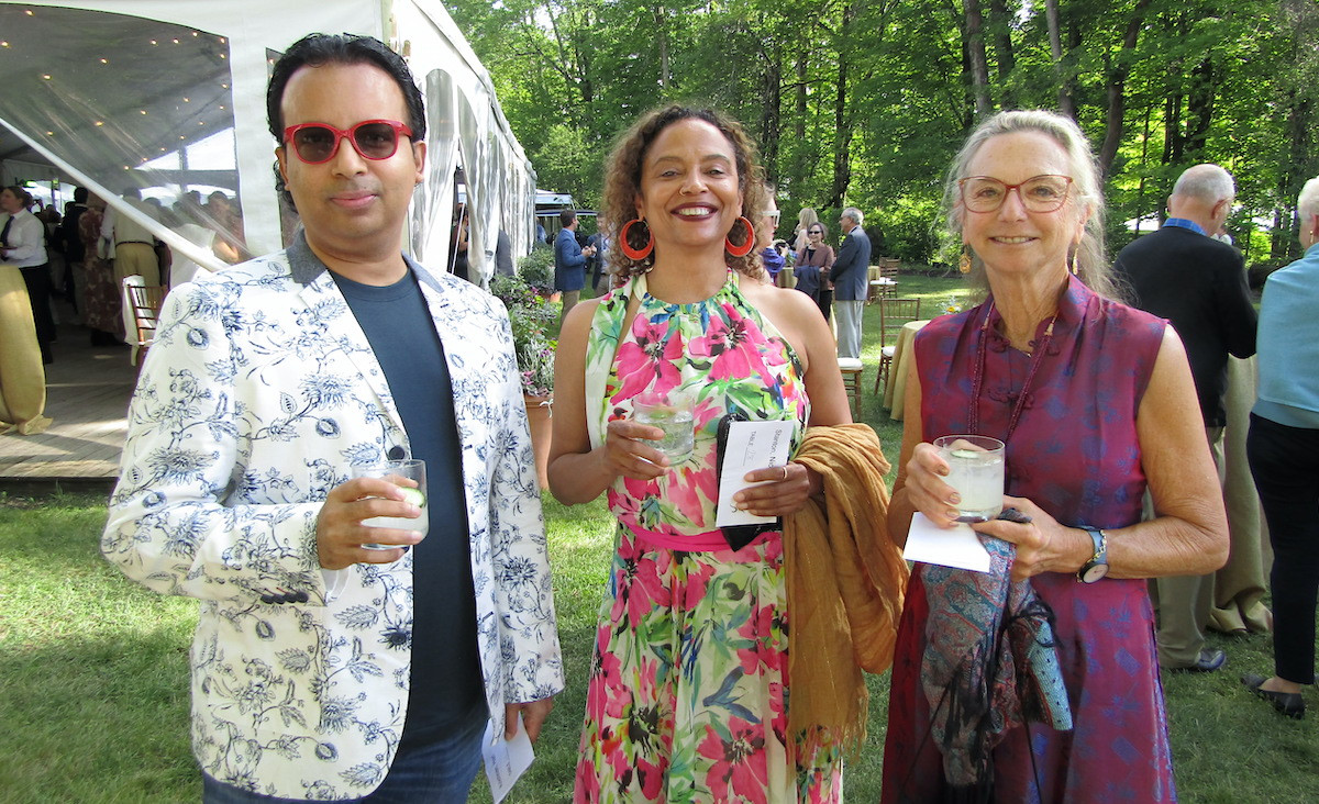 Hari Krishnan, co-curator of the "Welcoming the World" exhibition up now at the Pillow, with Nicole Stanton and Pillow trustee Kari Weil