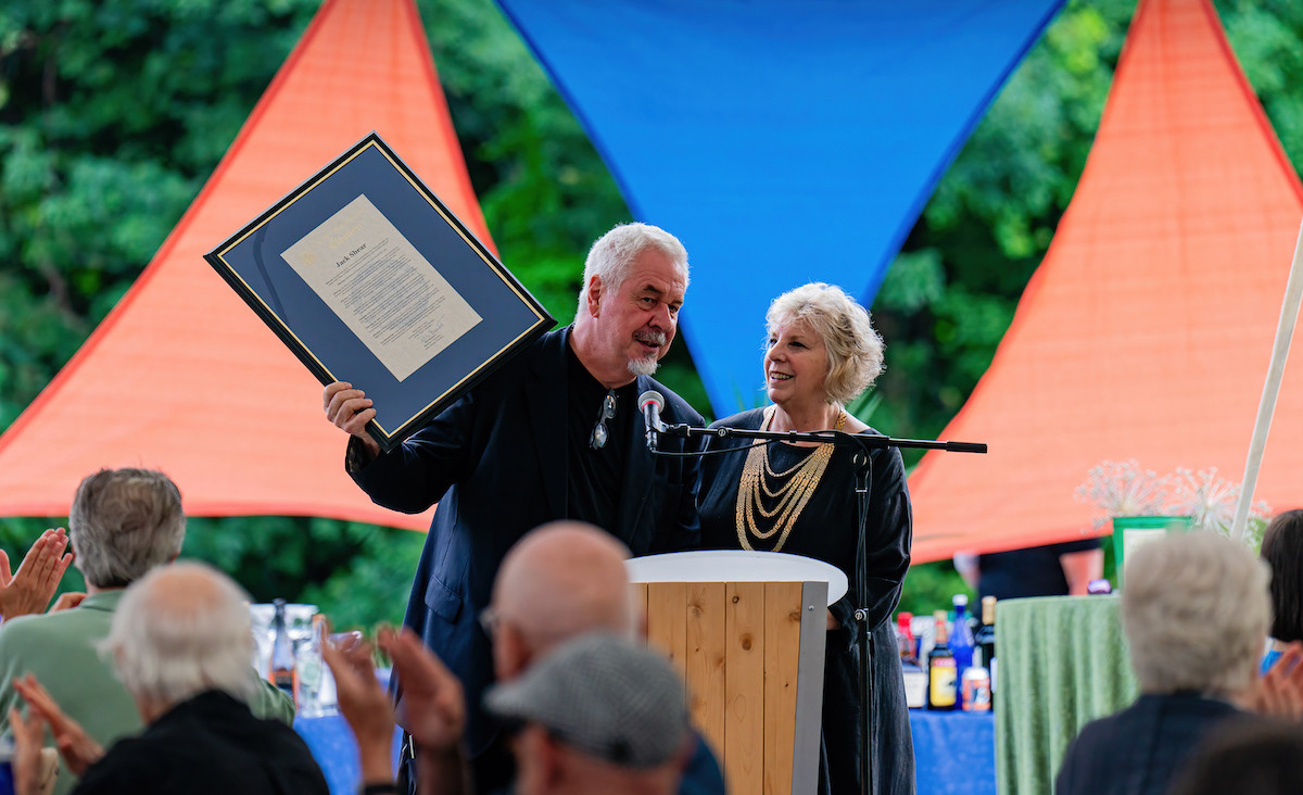 During dinner, NY State Assemblymember Didi Barrett presents honoree Jack Shear with a citation from the State of New York and its Assembly. - Steven Tyler, courtesy PS21