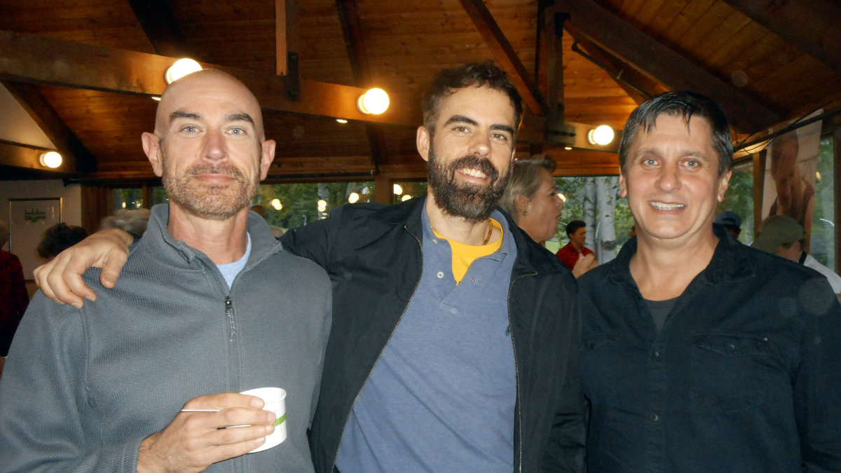 Lee Bank's Jim Terryberry with Kripalu's Derek Hansen, a graphic designer, and executive chef Jeremy Rock Smith, who used ingredients from Taft Farm and Bartlett's.