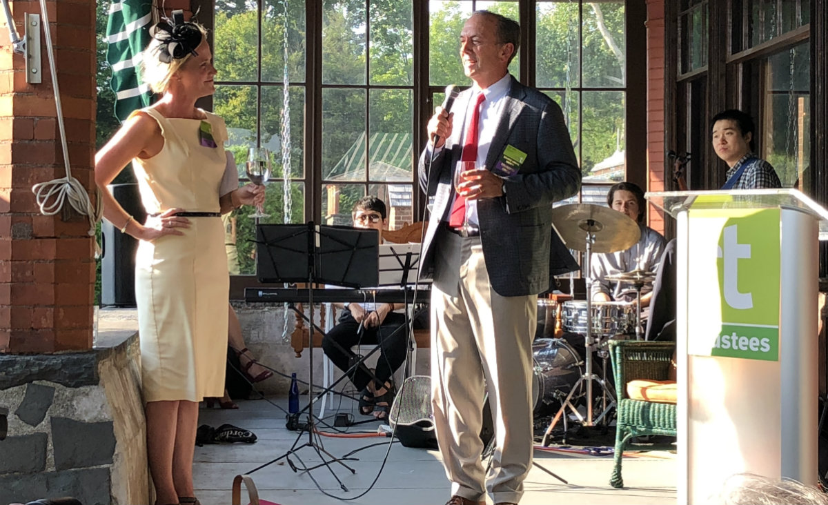 Trustees of Reservations President and CEO Barbara Erickson and Board Chair Peter Coffin address the crowd. Trustees of Reservations President and CEO Barbara Erickson and Board Chair Peter Coffin address the crowd.
