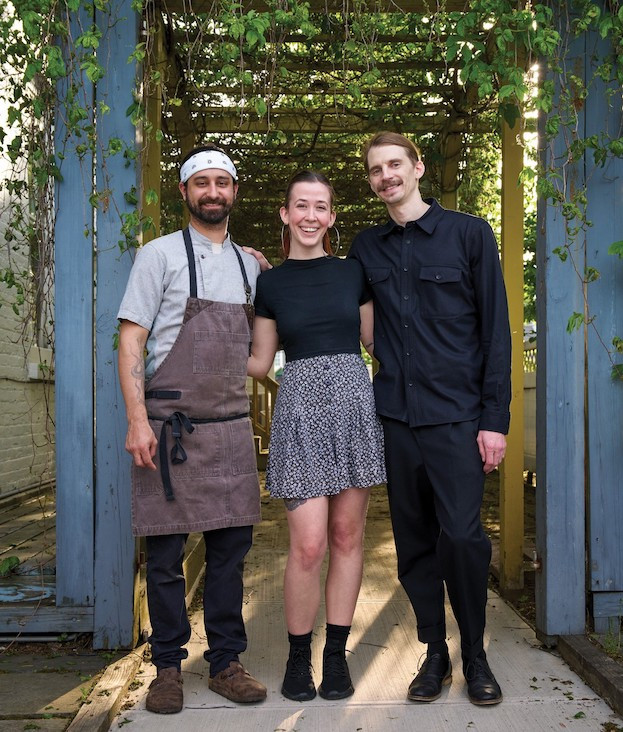 Chef Mark Margiotta, Bar Director Madeline Dillon, and General Manager Eric Mushel outside the restaurant. Photo: David McIntyre Chef Mark Margiotta, Bar Director Madeline Dillon, and General Manager Eric Mushel outside the restaurant. Photo: David McIntyre
