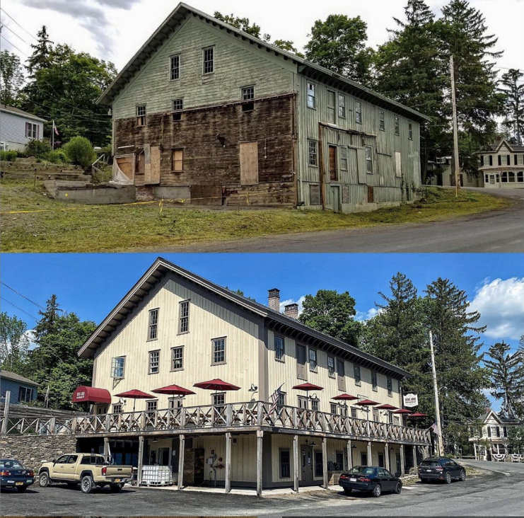 The building, before and after.