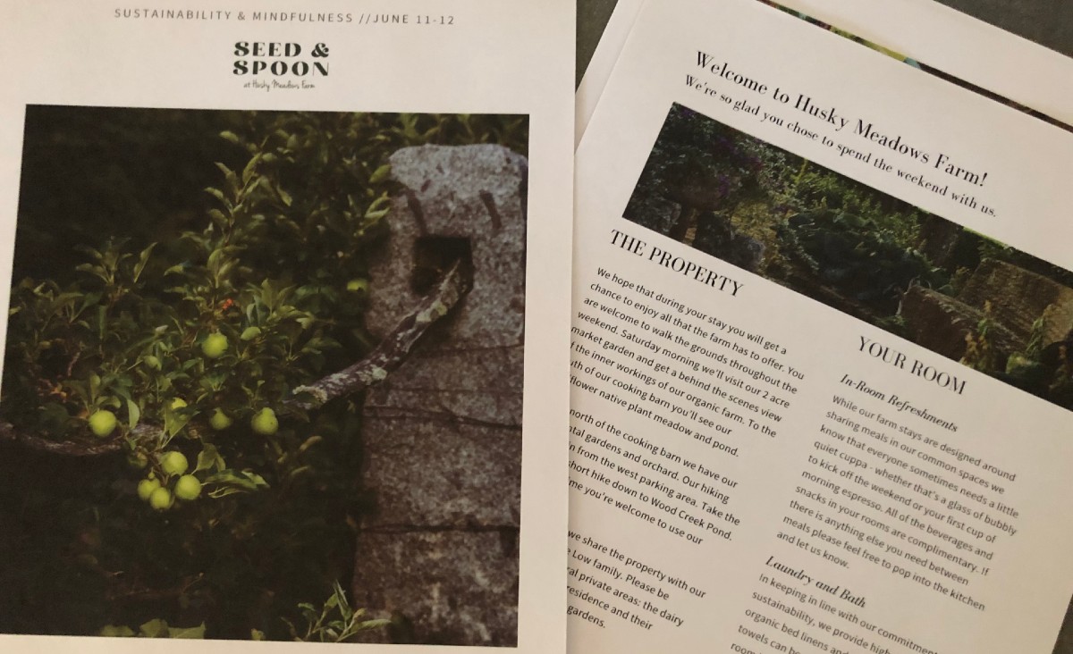 Seed &amp; Spoon Sustainability and Mindfulness weekend welcome materials