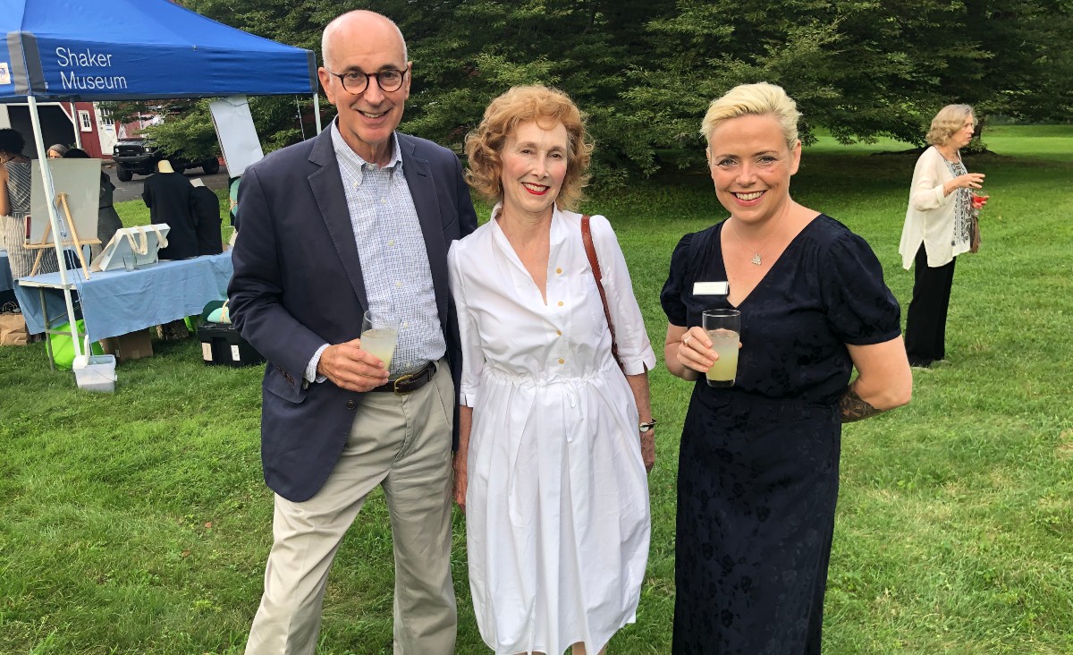 Larry Harman, Barbara Kotlikoff, and Lacy Schutz at Shaker Museum's gala