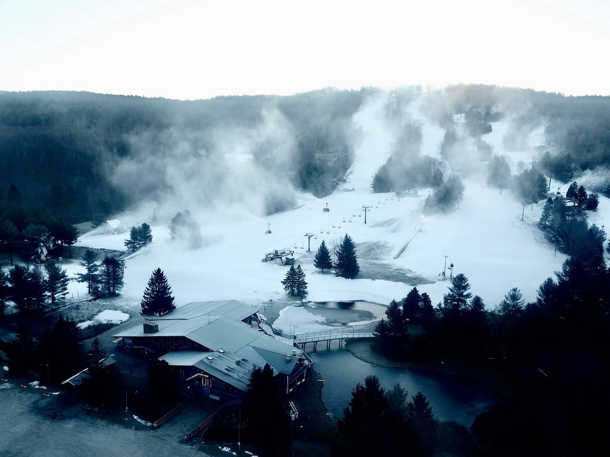 Mohawk Mountain snowmaking running at full blast in the winter of 2024.&nbsp;Photo courtesy of&nbsp;Mohawk Mountain Ski Area.