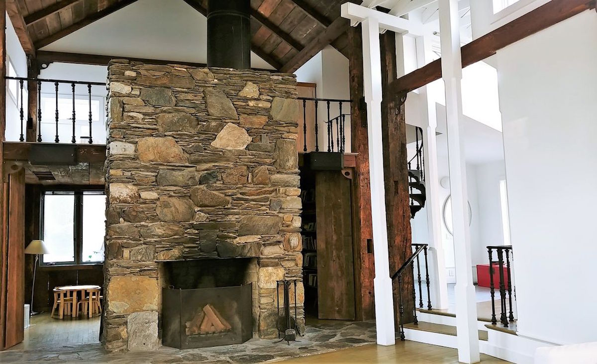 Stone fireplace