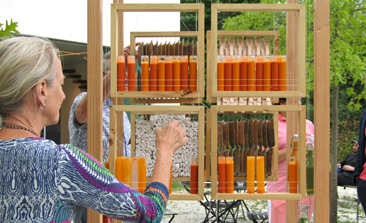 A guest chooses a fresh gazpacho from one of the works of&nbsp;art.
