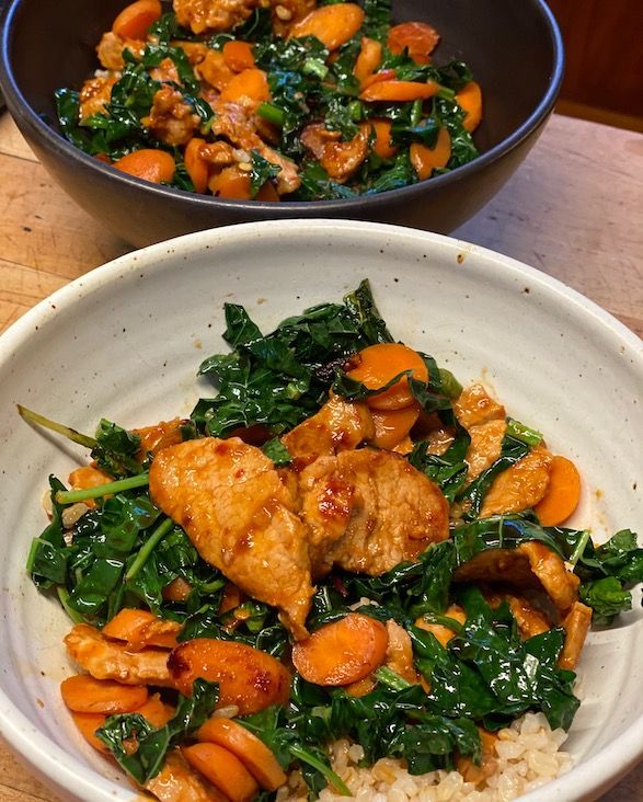 Recipe: Spicy Pork Bowl With Carrots And Kale