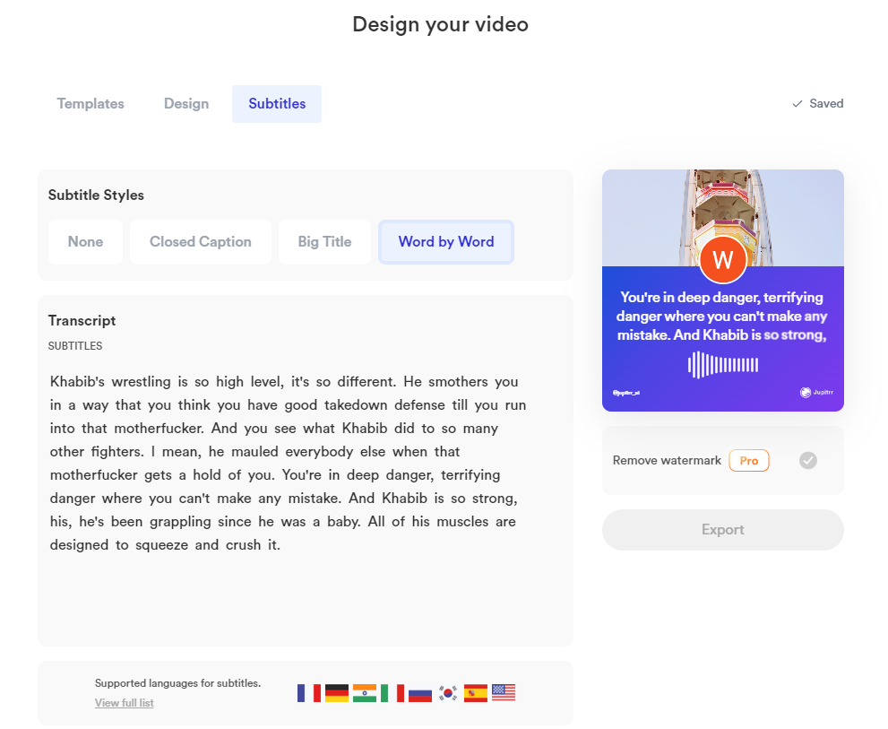 Adding subtitles to your audiogram