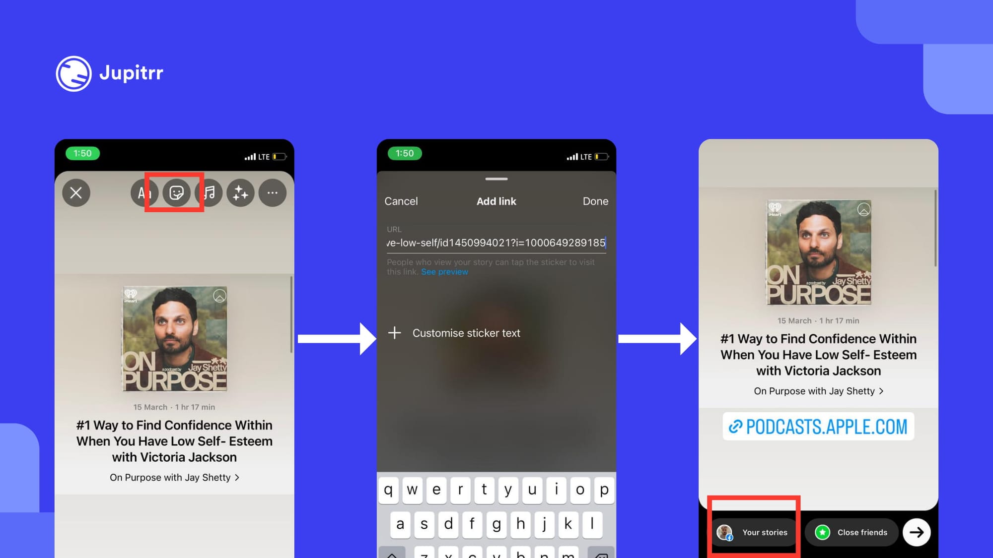 how to share podcast on Instagram story - Sharing from Apple Podcast - steps