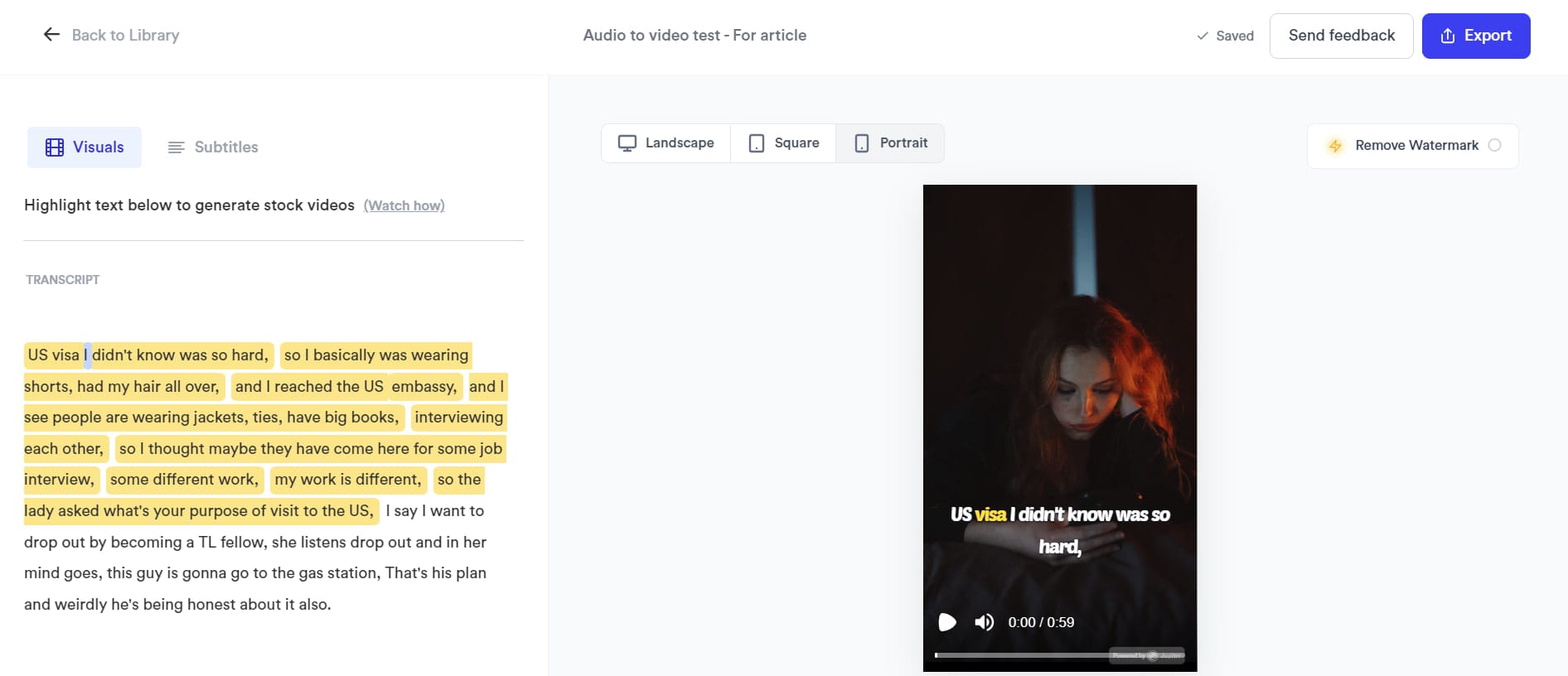 Converting Audio into Video using Jupitrr