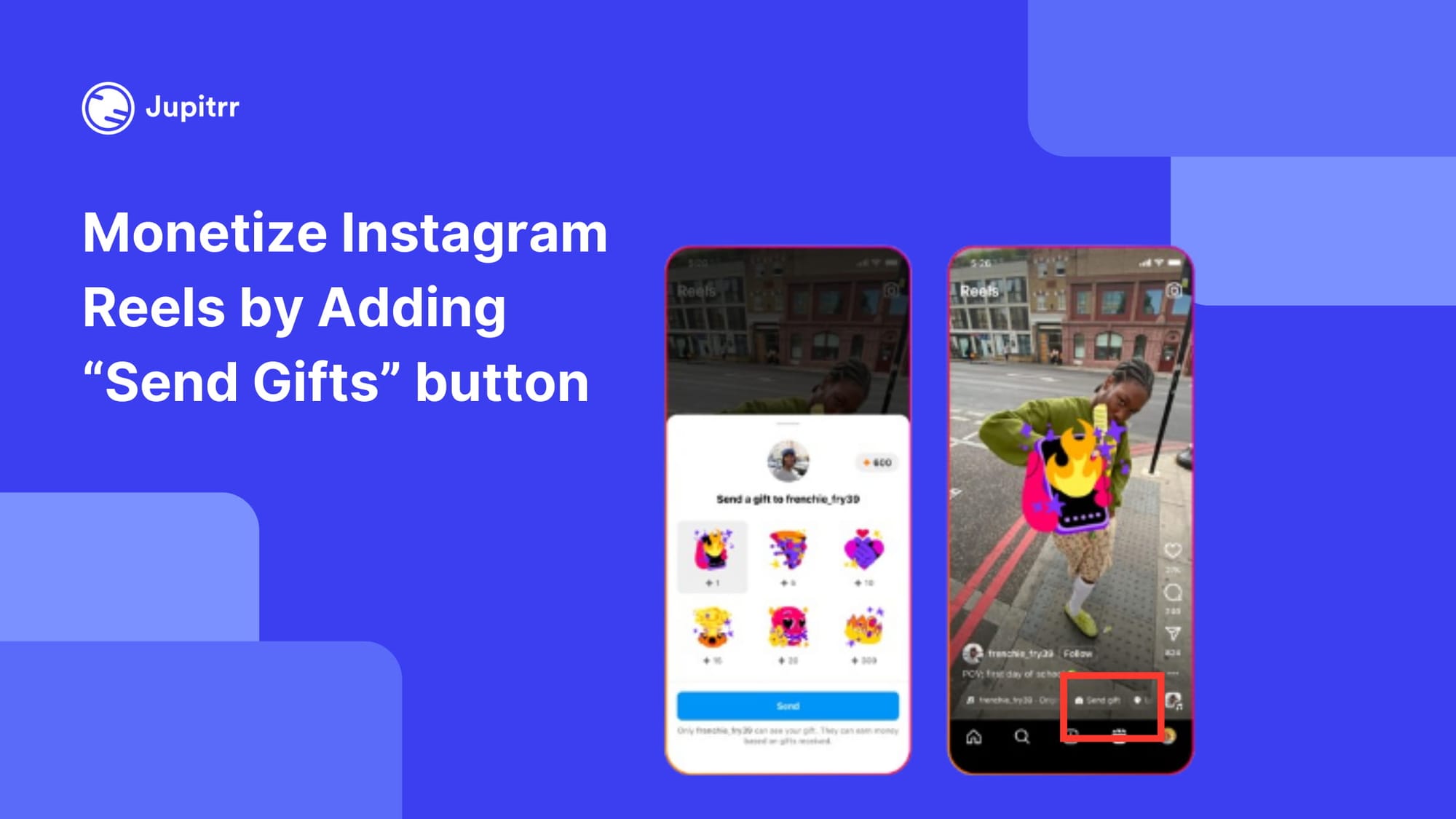 This is how Instagram's "Send Gift" button looks on the reels