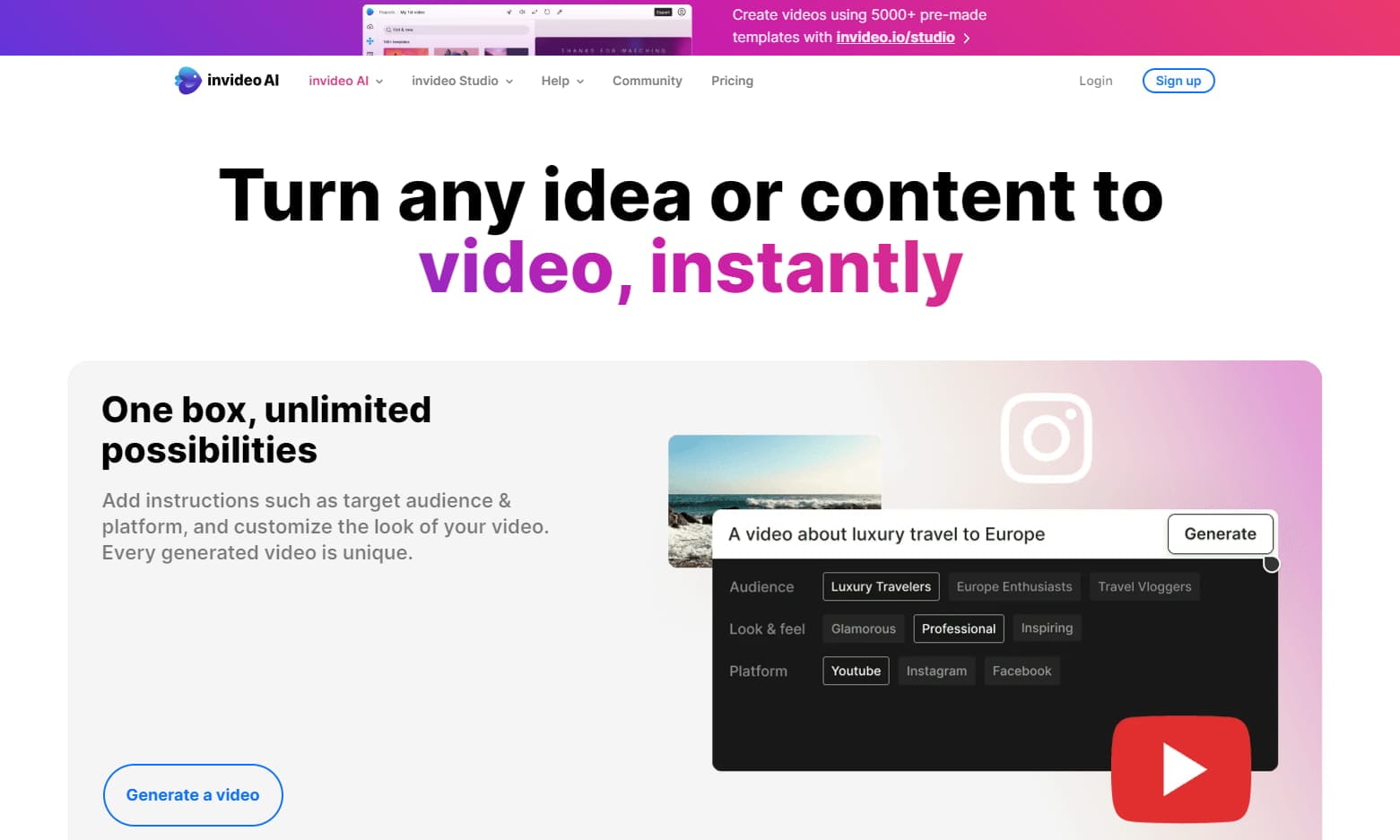 Best AI Video Maker - Invideo's website