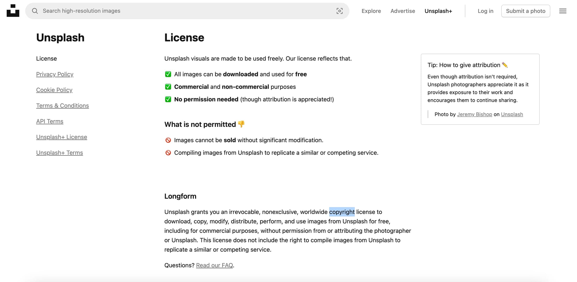 Unsplash mentioned about the Copyright Free image they provide and how you can use them