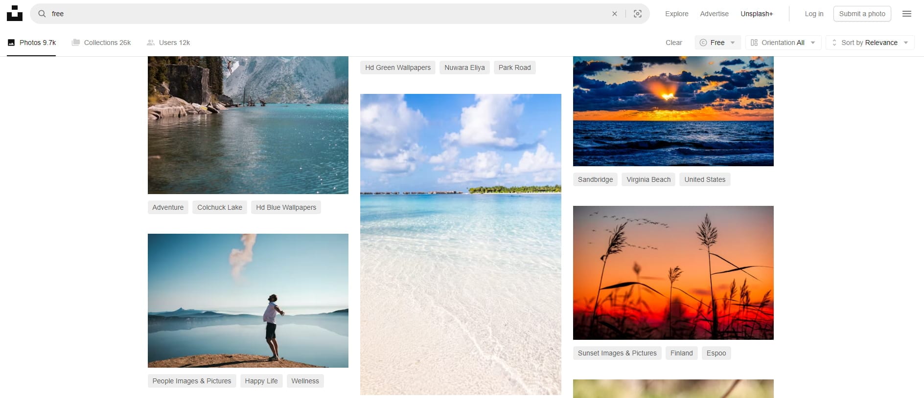 Screenshot of a stock image website