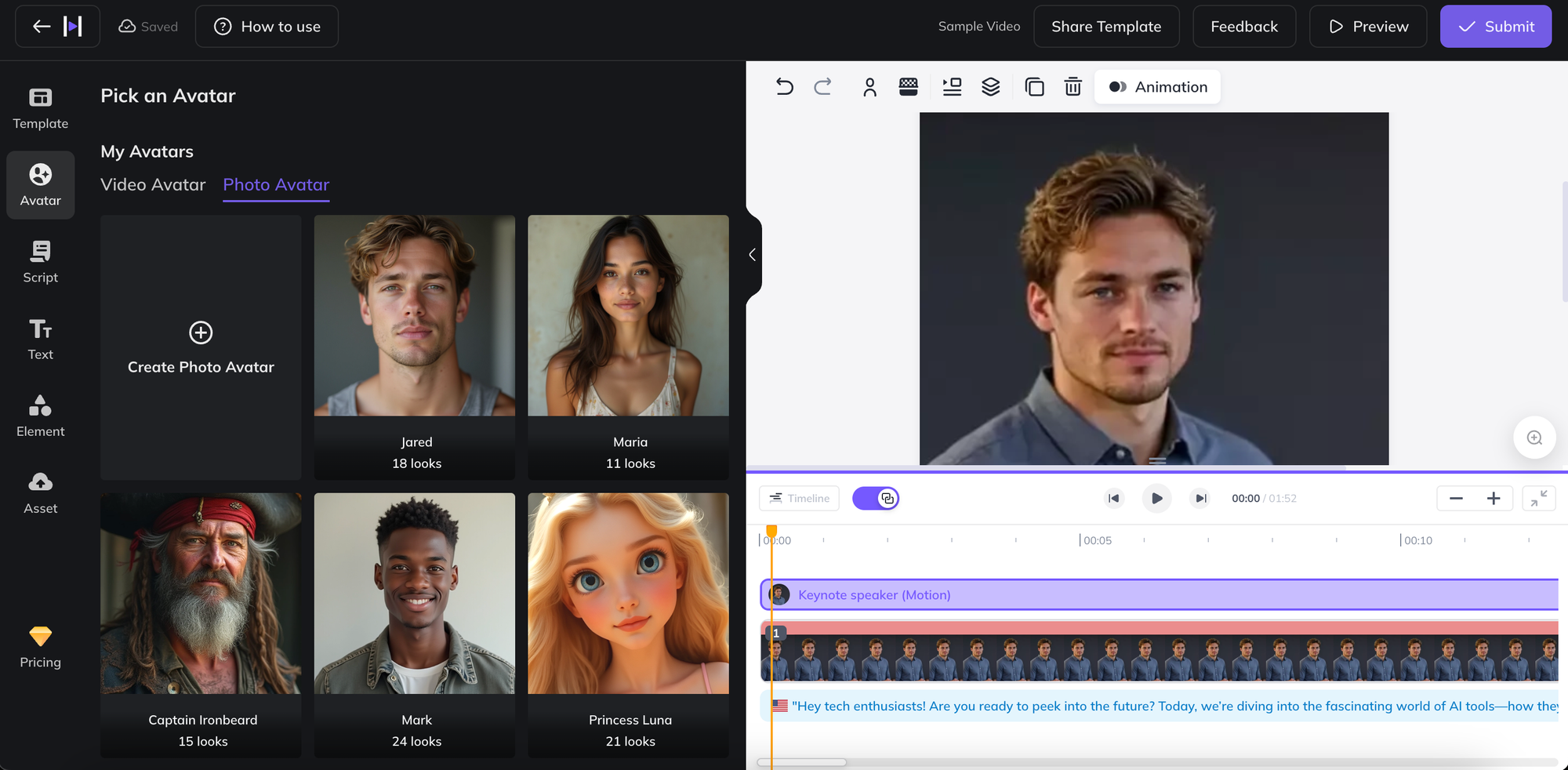 You get a diverse library of AI-powered avatars to elevate your video content