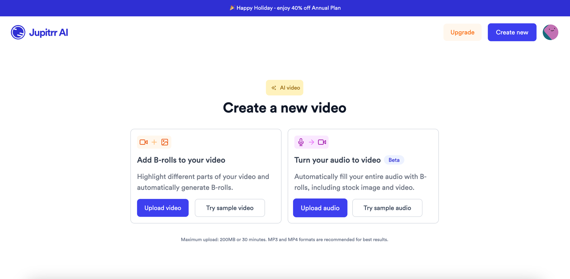 Use Jupitrr AI's Audio to Video feature to create a video out of your audio podcast