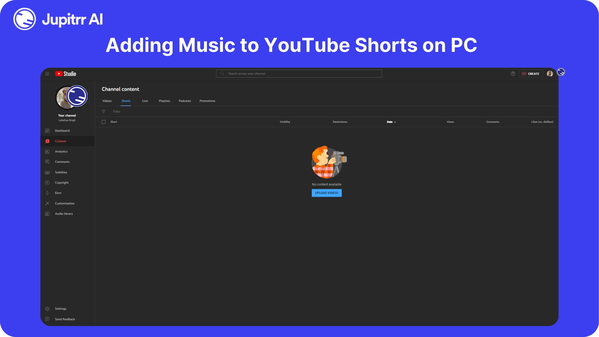 How to add music to Youtube Shorts on PC - You can go to YouTube Studio to add music to YouTube Shorts on PC