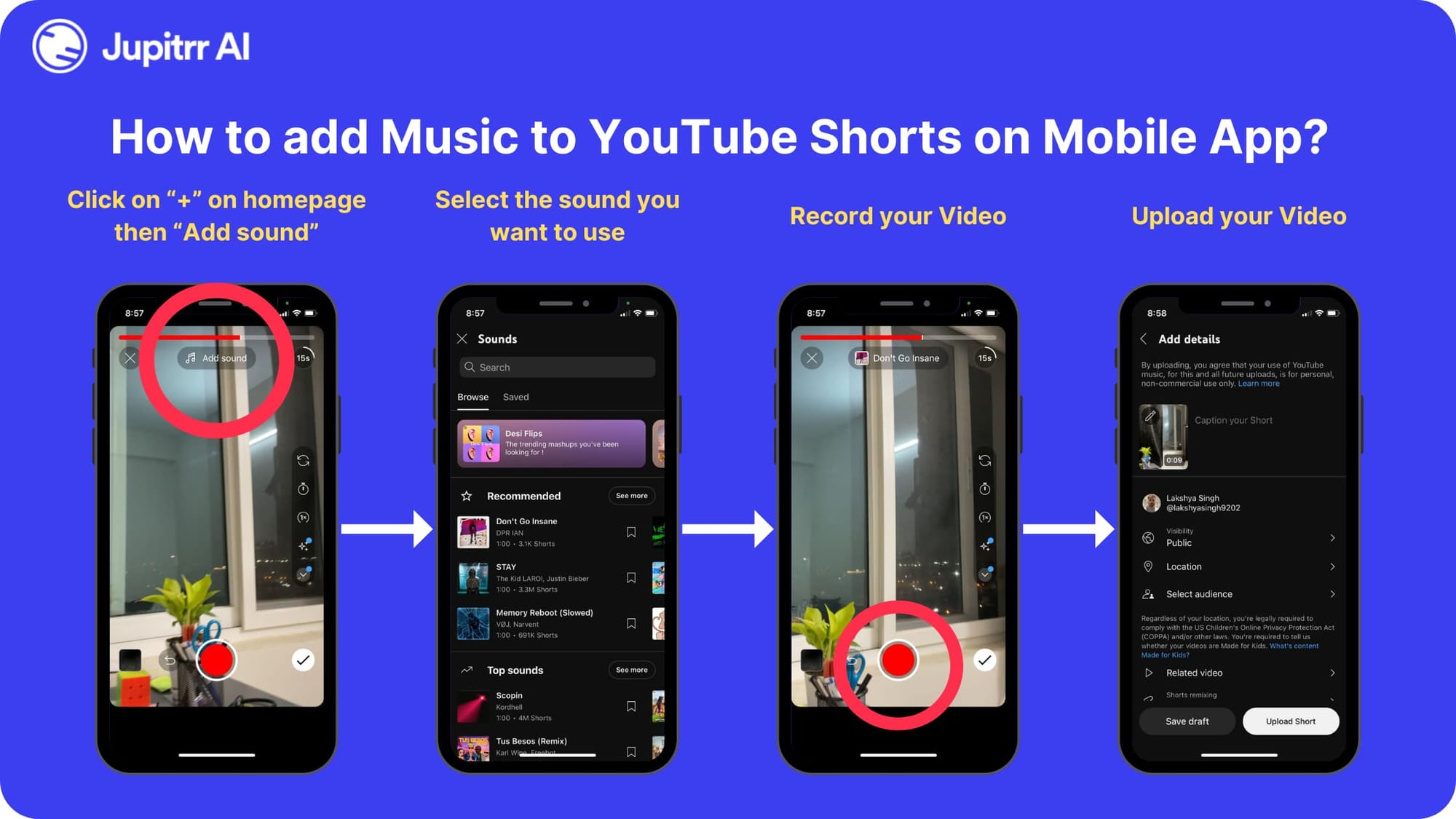 How to add music to a Youtube Shorts on mobile app
