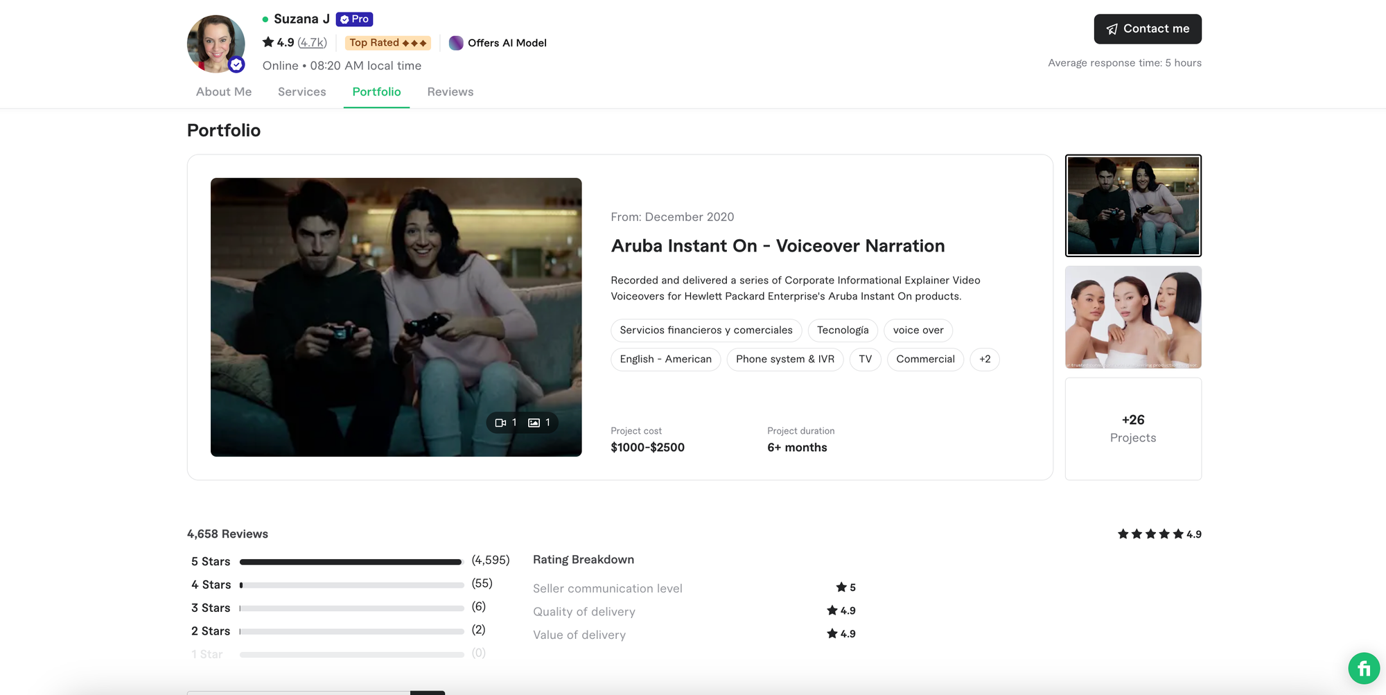 A UGC Creator on Fiverr and her portfolio