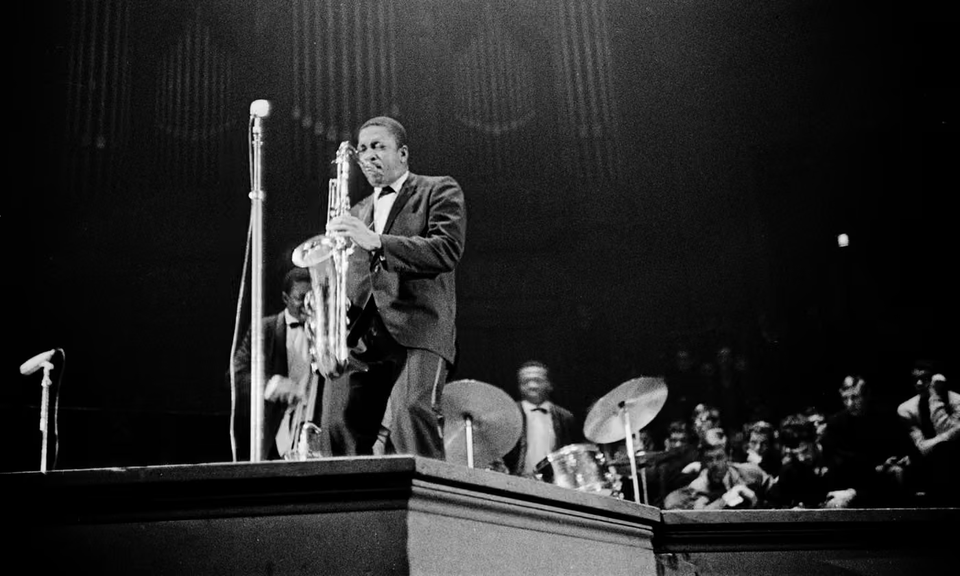 archival photograph of john coltrane in performance