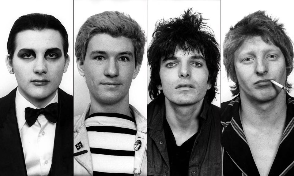 Photograph of Dave Vanian, Captain Sensible, Brian James, and Rat Scabies in 1977