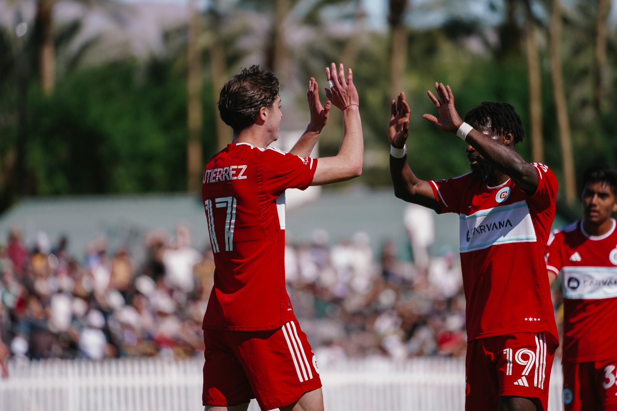 Brian Gutiérrez and Jonathan Bamba celebrate during the Coachella Valley Invitational