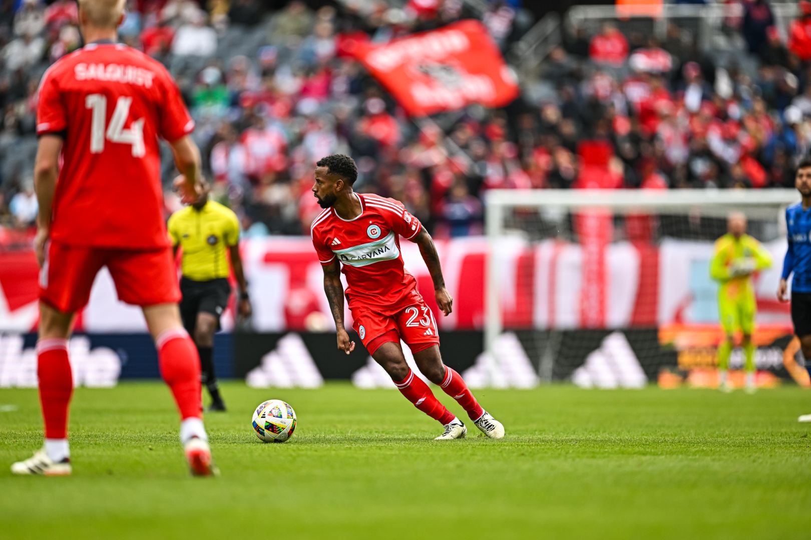 Kellyn Acosta plays the ball against CF Montréal on March 16, 2024