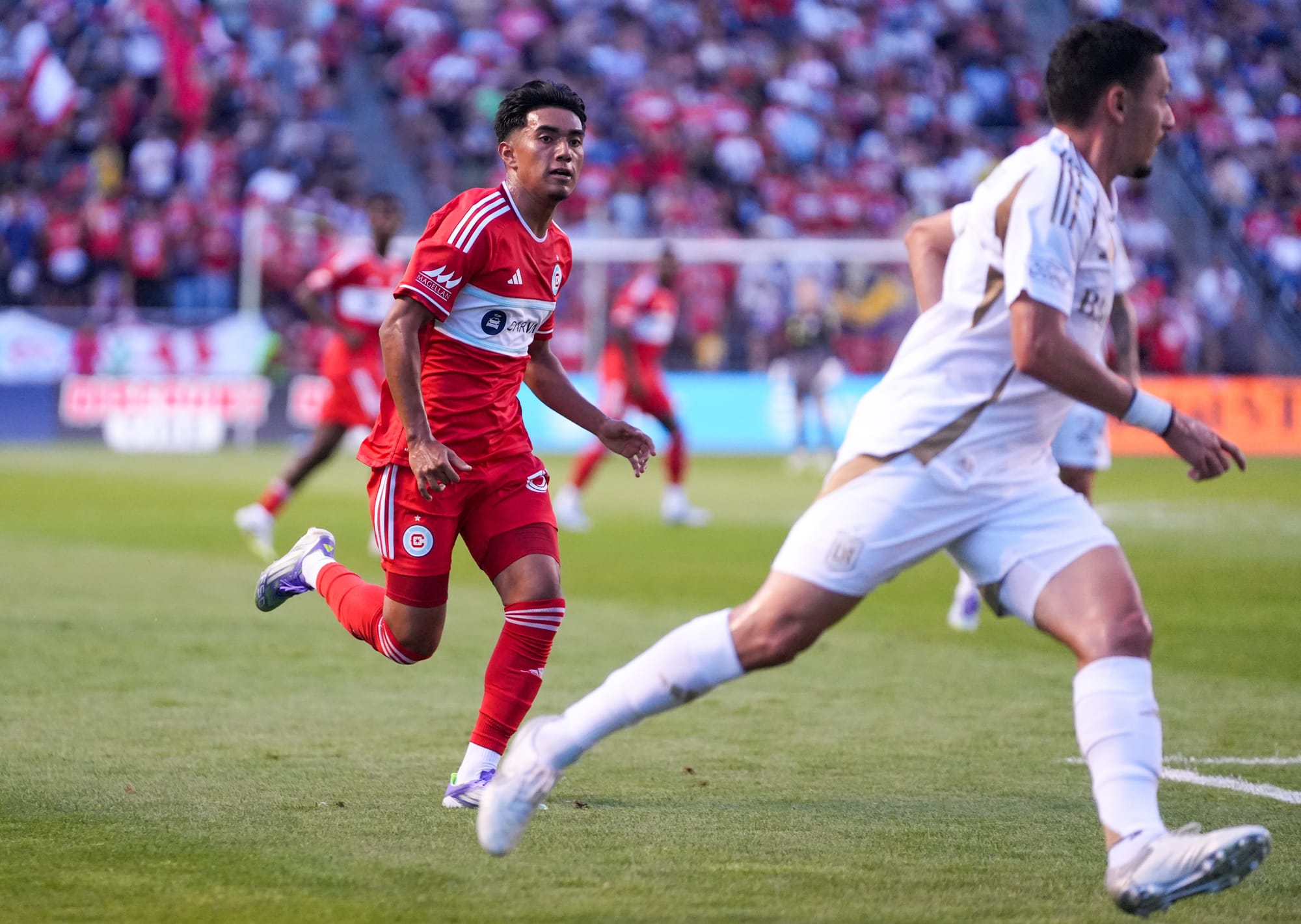 Sergio Oregel Jr. of the Chicago Fire playing against LAFC at SeatGeek Stadium in 2025