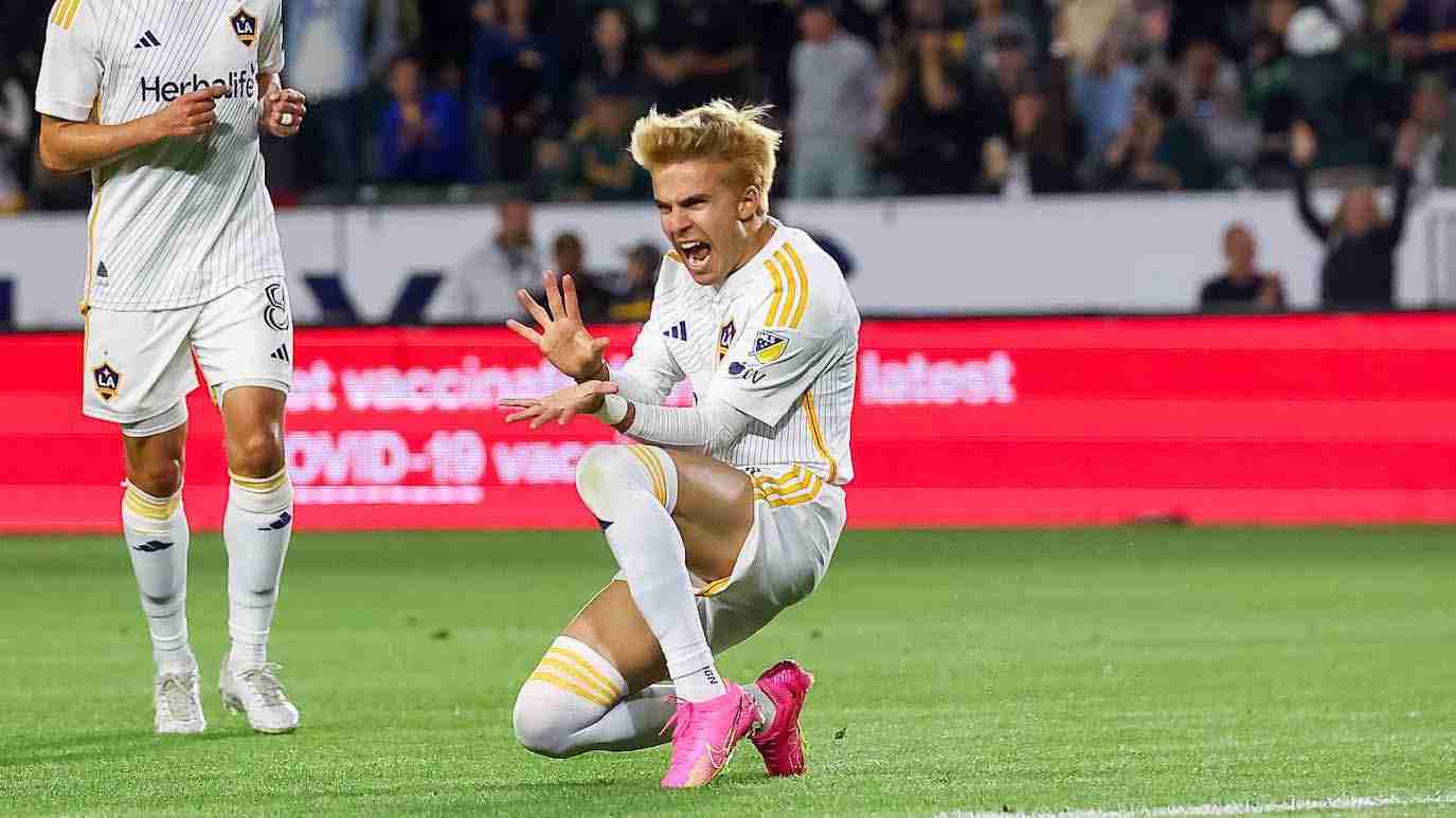 L.A. Galaxy player Riqui Puig doing a goal celebration