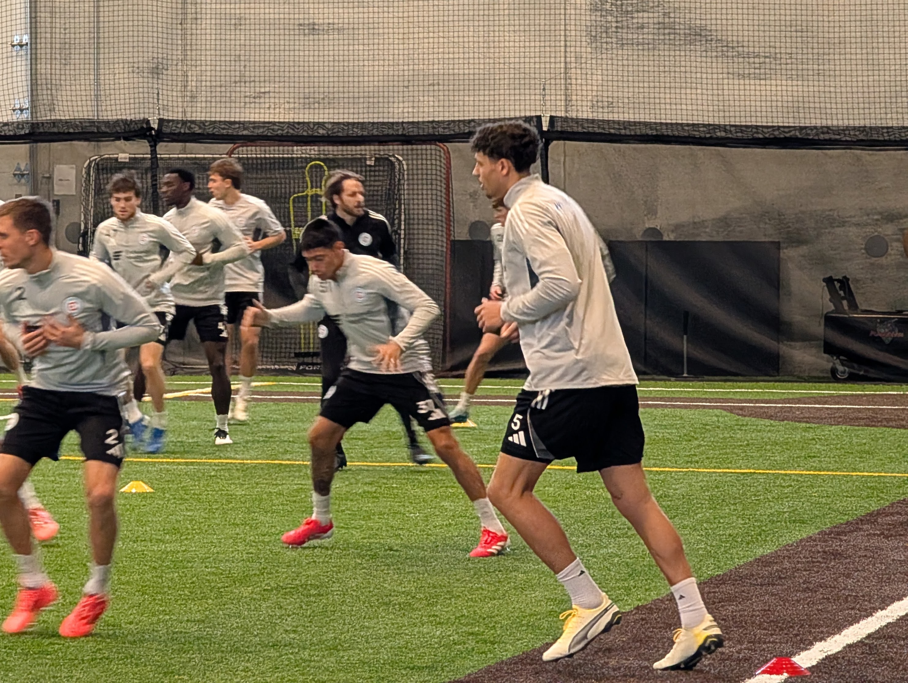Shot of Chicago Fire playersi ncluding Sam Rogers training at Intentional Sports Complex on January 14, 2025