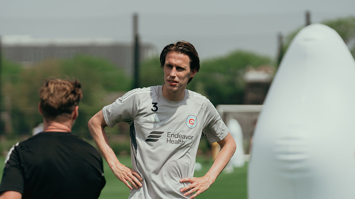 Jack Elliott in training on May 15, 2025 ahead of the Fire's match against Charlotte FC.