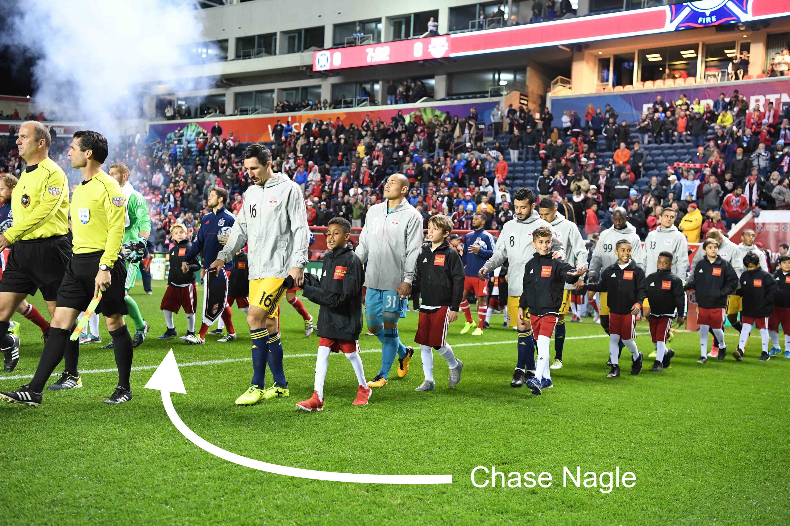Oct 25, 2017; Chicago, IL, USA; Wells Fargo kids walk out the New York Red Bulls before the game against the Chicago Fire at Toyota Park. Mandatory Credit: Mike DiNovo-USA TODAY Sports