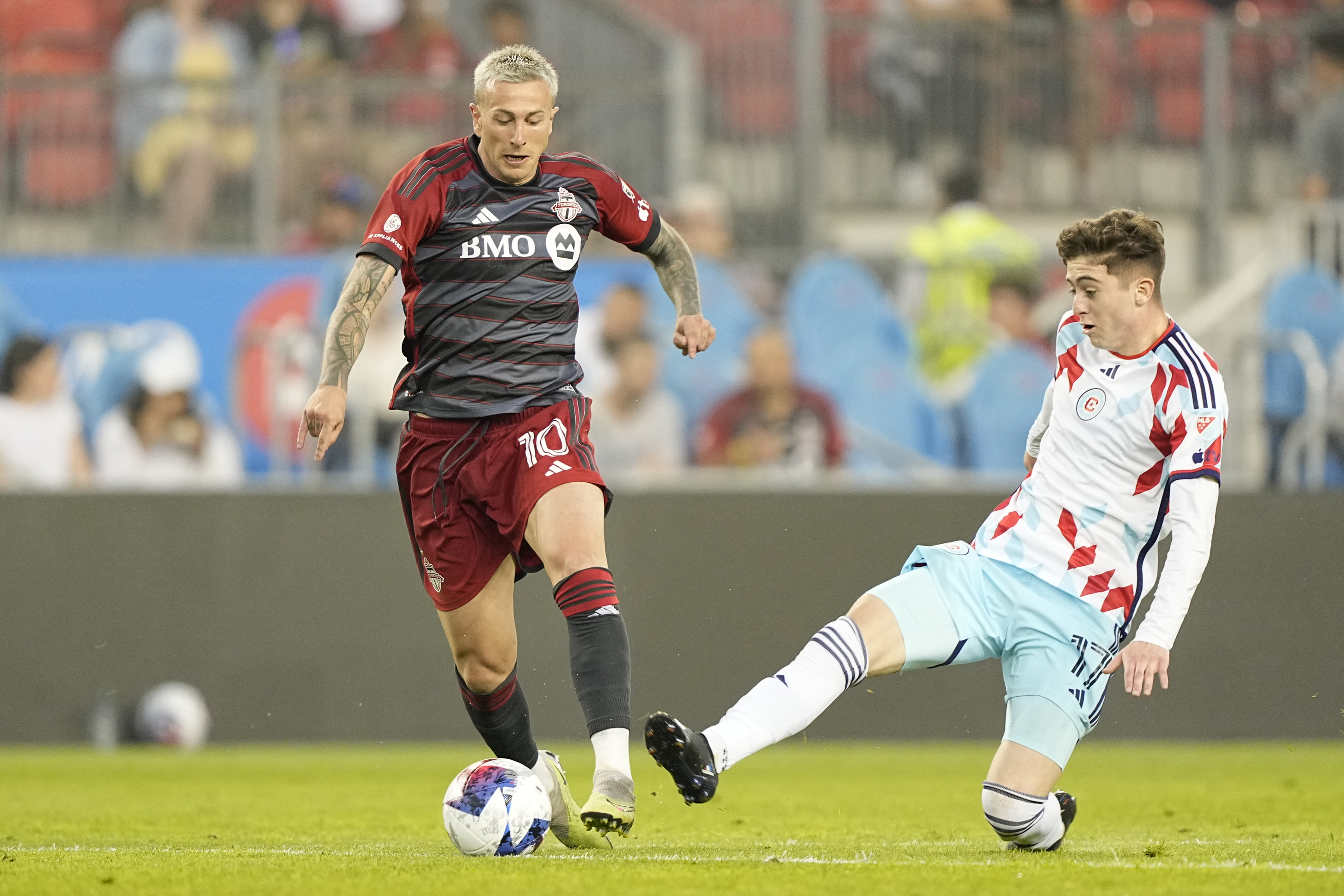 May 31, 2023; Toronto, Ontario, CAN; Toronto FC forward Federico Bernardeschi (10) runs with the ball during the second half at BMO Field.