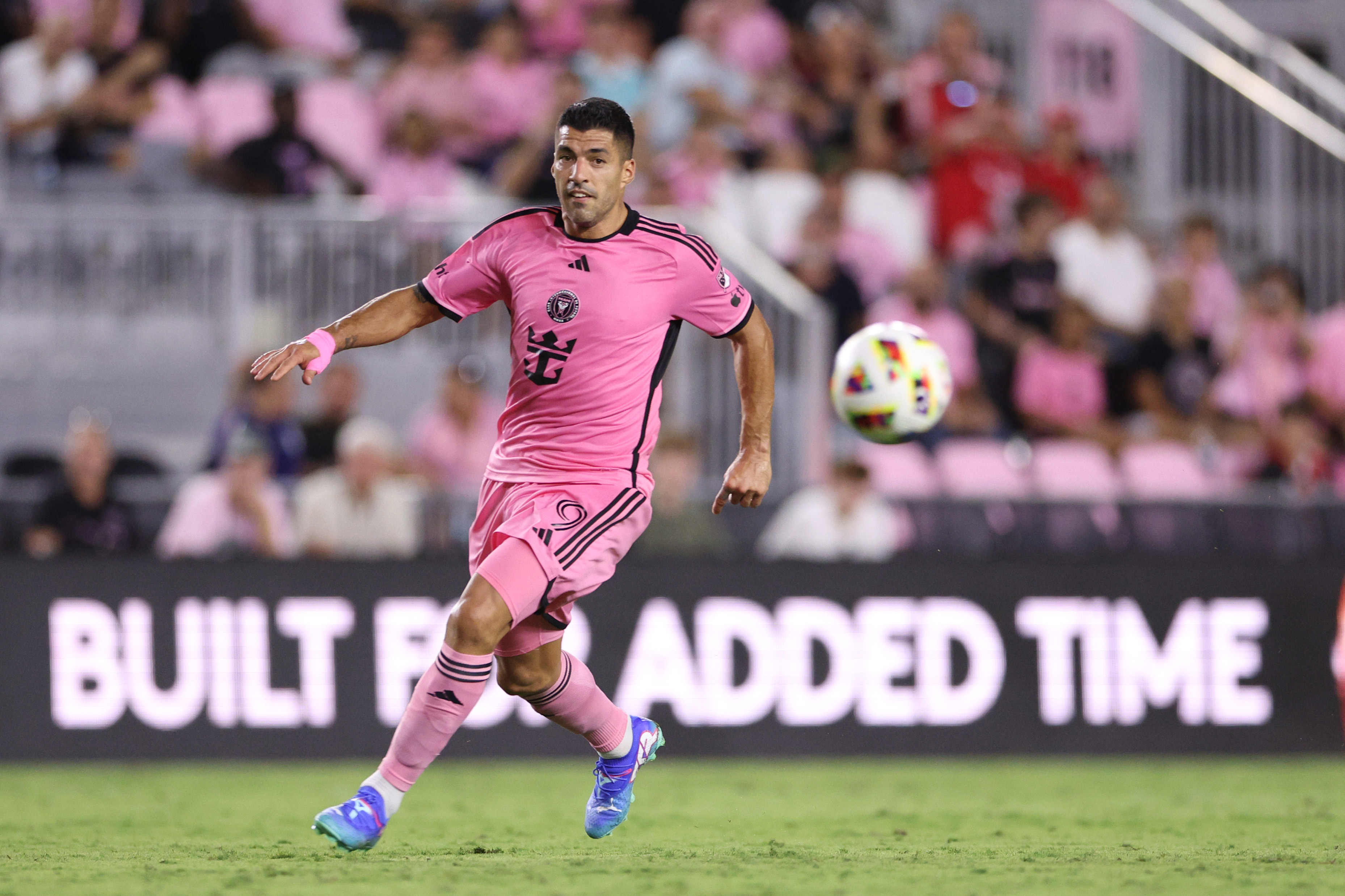 Jul 17, 2024; Fort Lauderdale, Florida, USA; Inter Miami CF forward Luis Suarez (9) during the second half against Toronto FC at Chase Stadium. 