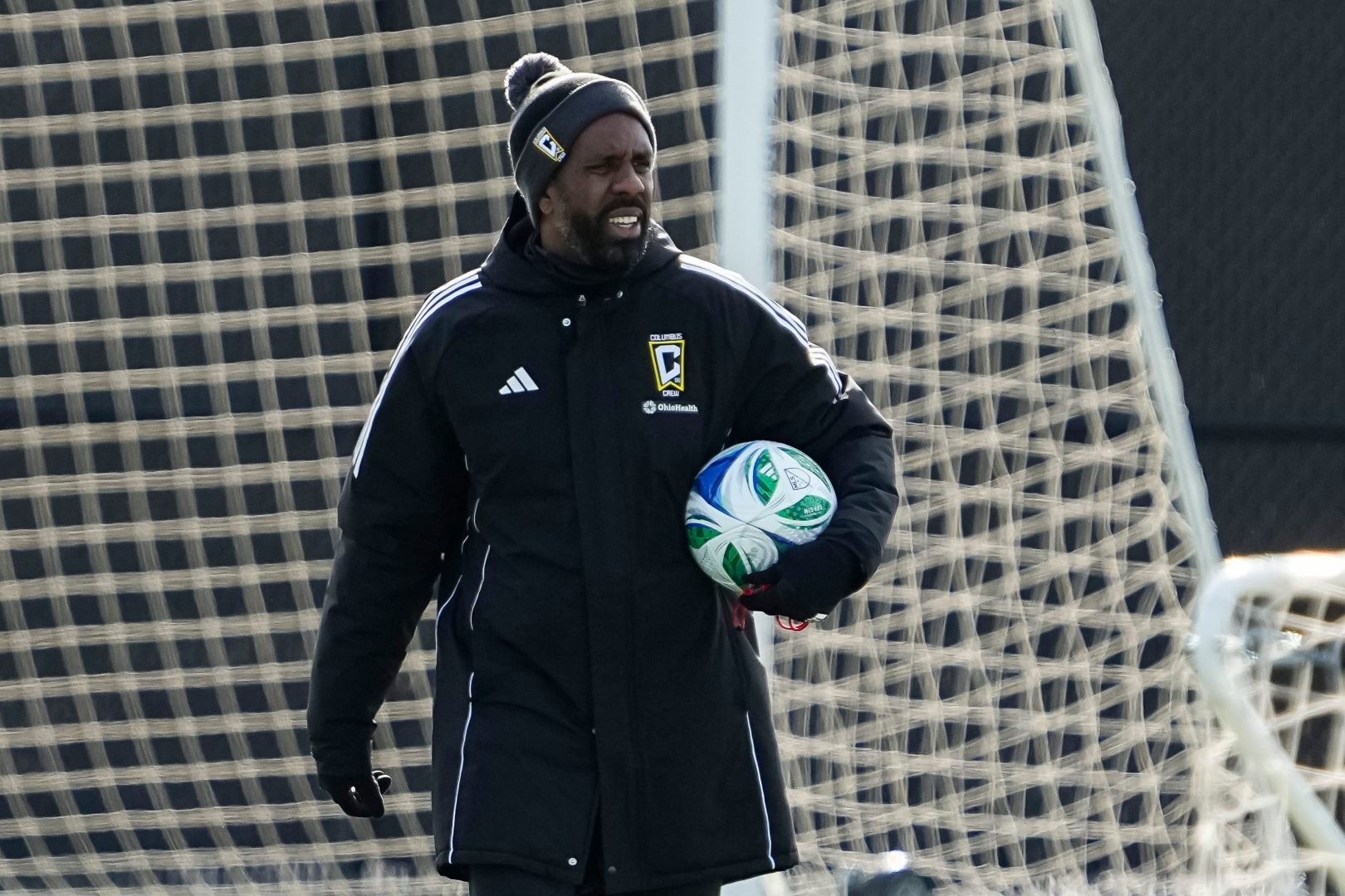 Columbus Crew head coach Wilfried Nancy leads training at the OhioHealth Performance Center in Columbus on Jan. 29, 2025.