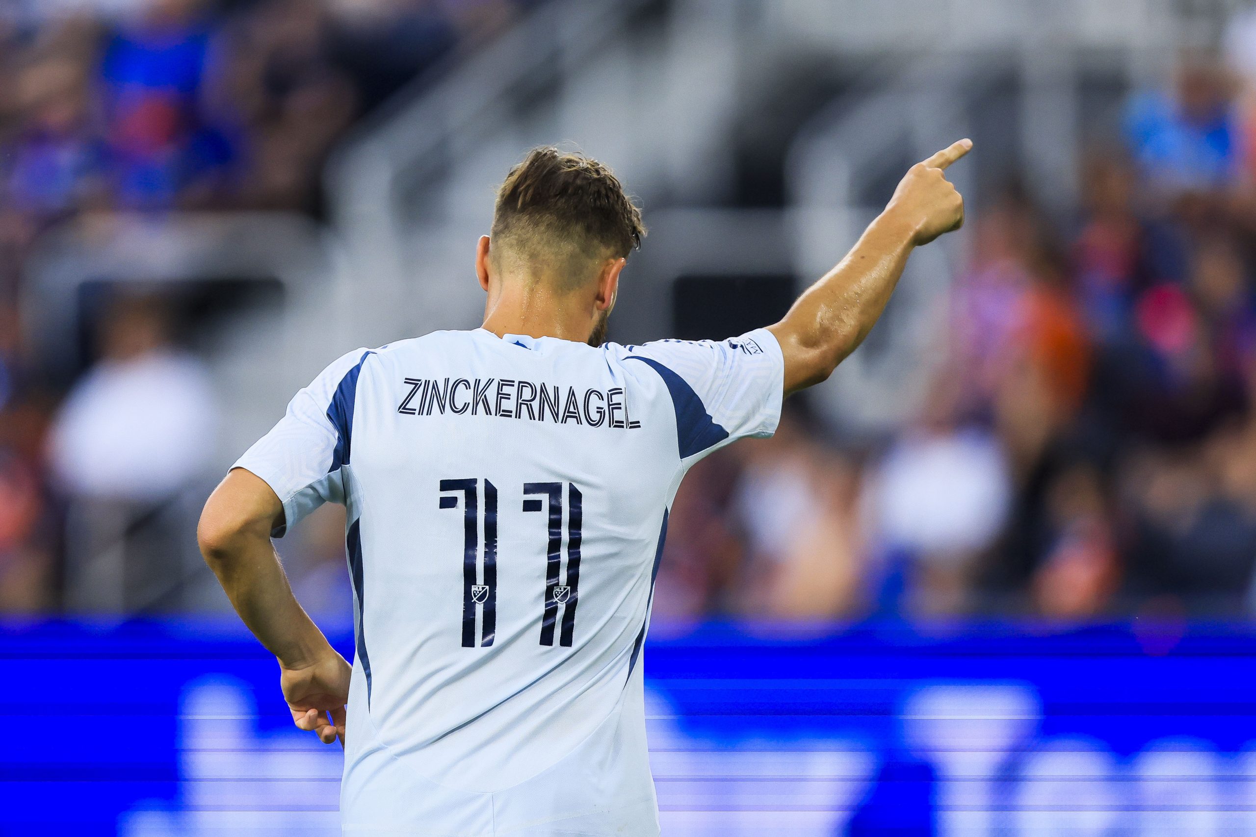 Jul 5, 2025; Cincinnati, Ohio, USA; Chicago Fire FC forward Philip Zinckernagel (11) reacts after scoring a goal against FC Cincinnati in the second half at TQL Stadium. Mandatory Credit: Katie Stratman-Imagn Images