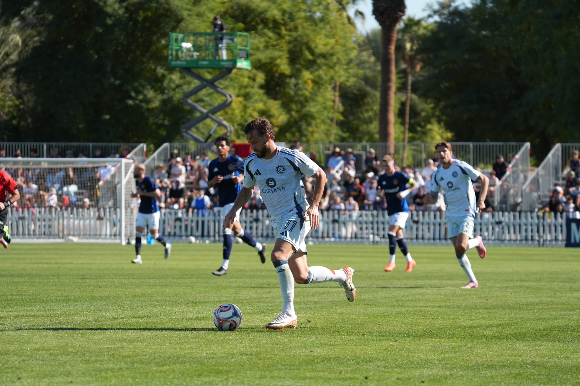 Philip Zinckernagel plays the ball against the LA Galaxy at the Coachella Valley Invitational on February 8, 2026