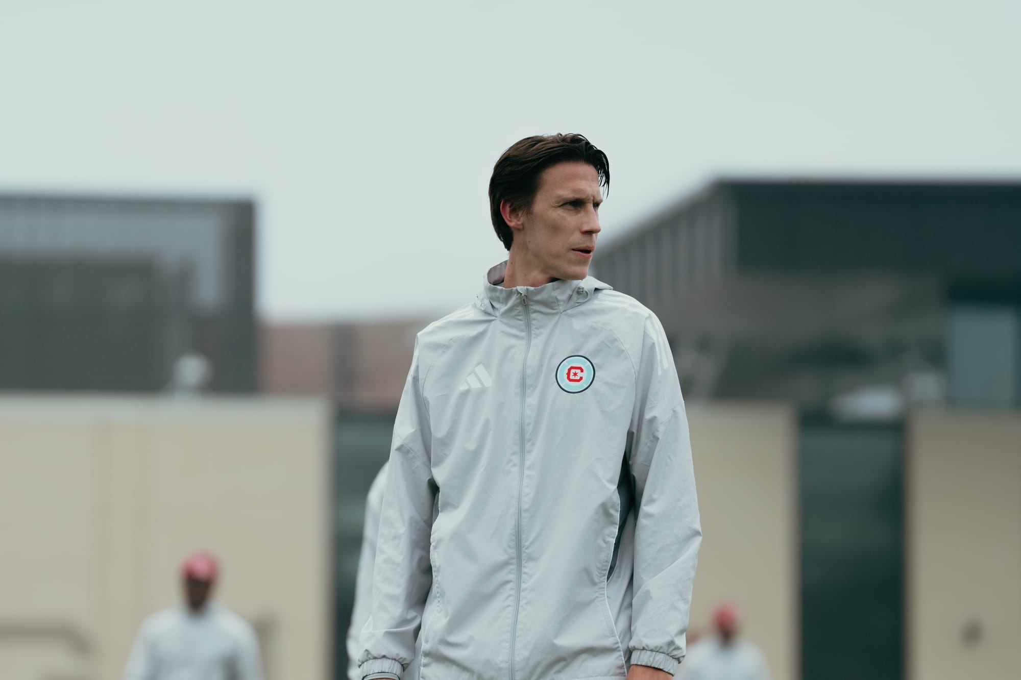 Jack Elliott in a Chicago Fire FC jacket during training in Chicago.