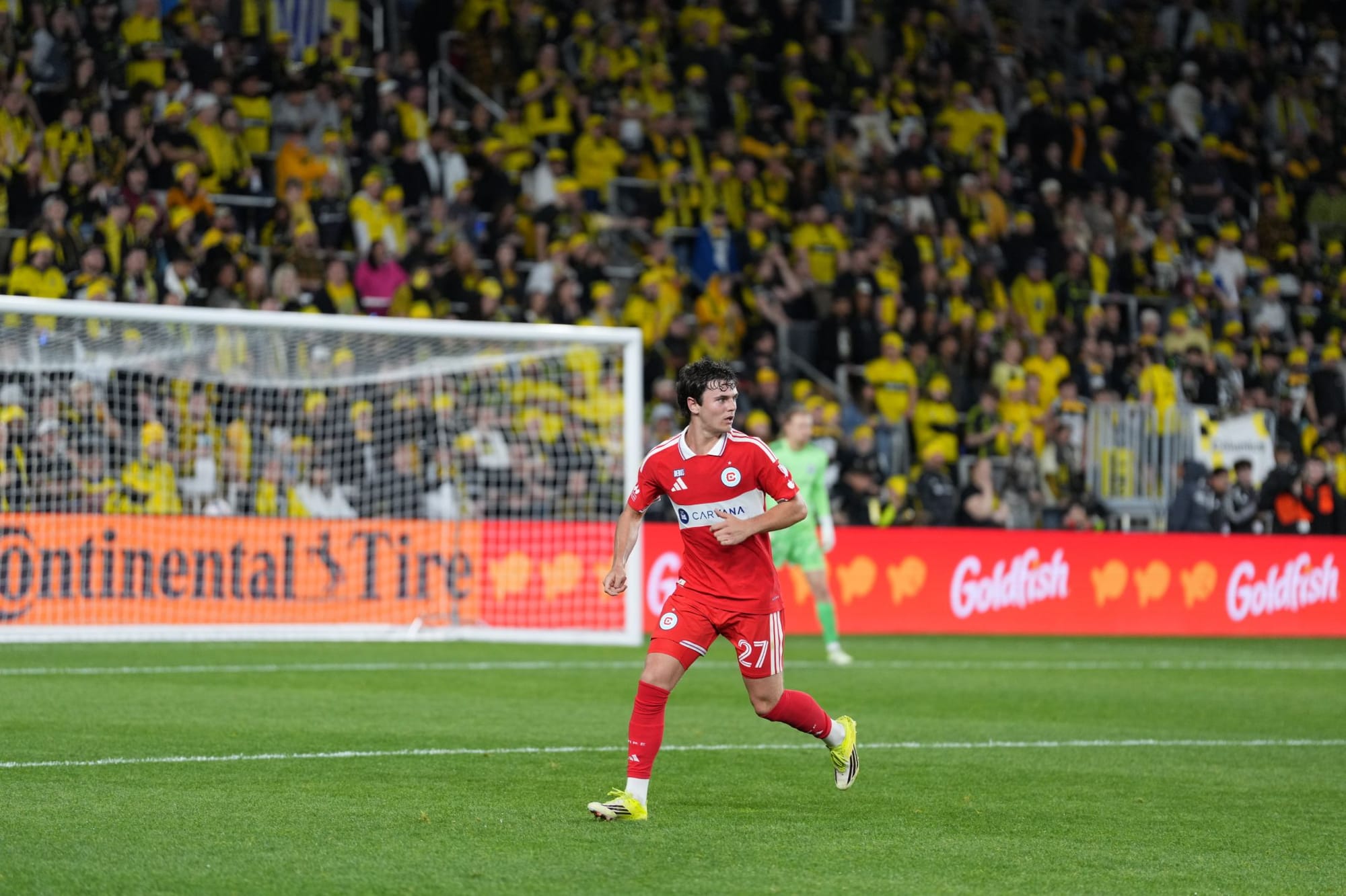 Chicago Fire player Dylan Borso playing against the Columbus Crew