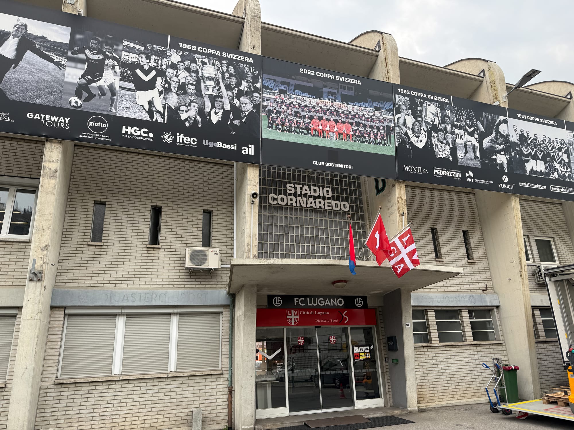 The entrance to the current Stadio Cornaredo in Lugano, Switzerland.