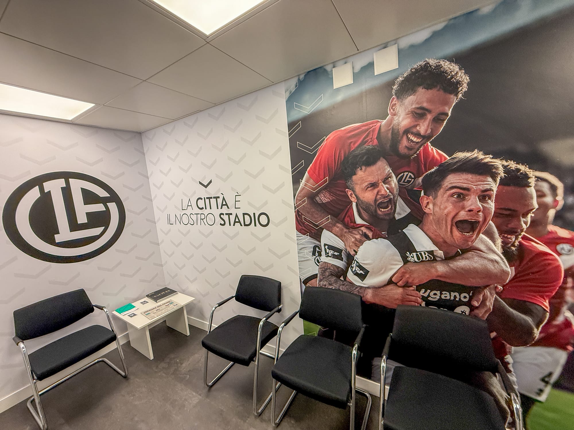 A photo of Georgios Koutsias and Renato Steffen in the FC Lugano club offices in Lugano, Switzerland.